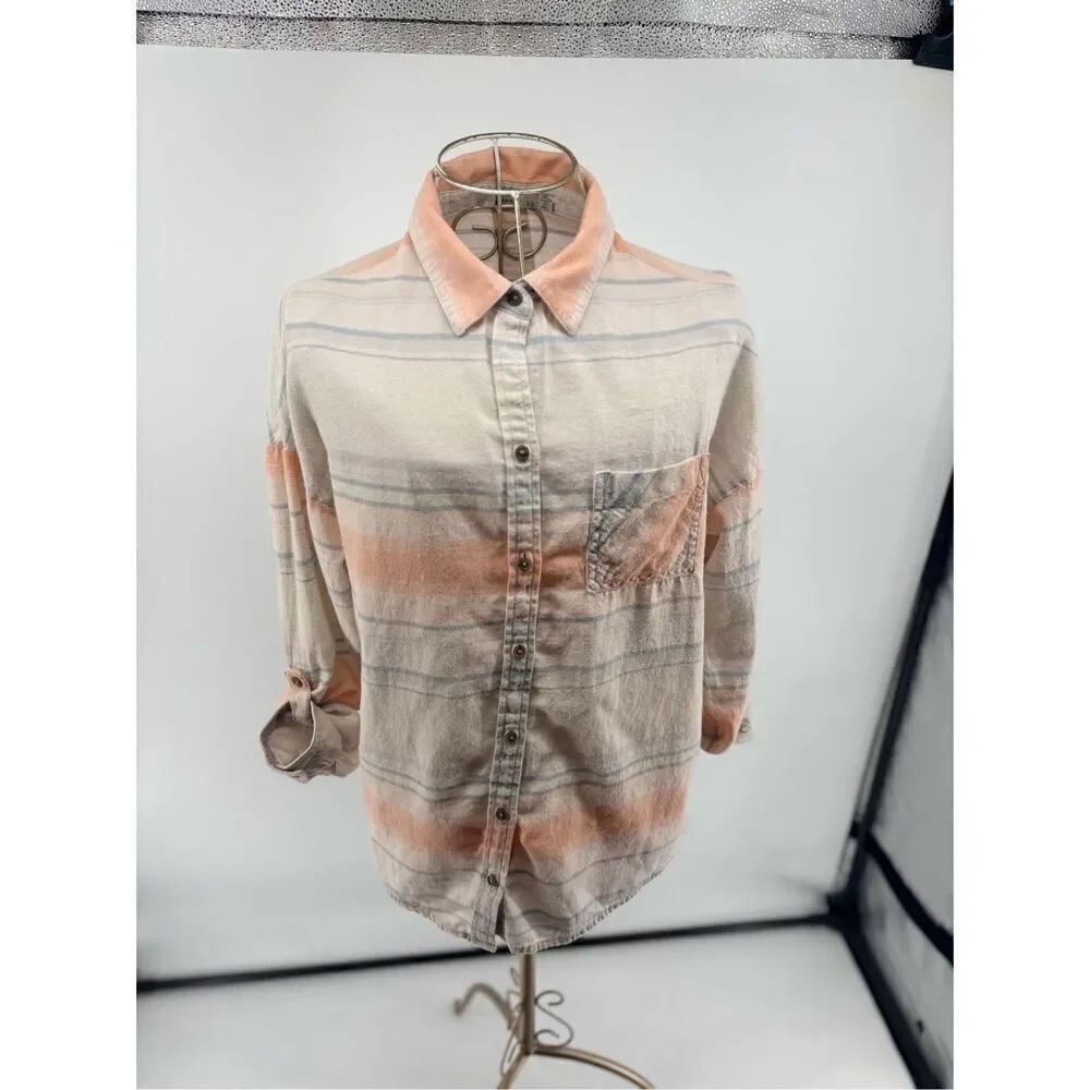prAna Organic Cotton Roll Tab Sleeve Button Up Shirt Size XS Stripe